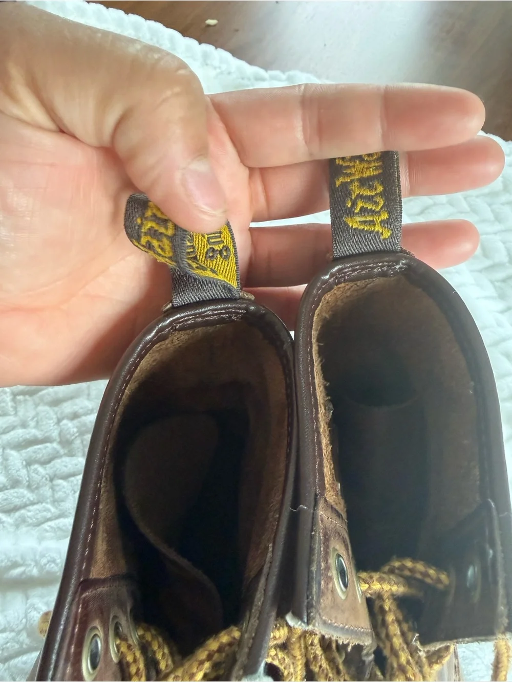 Dr. Martens Brown Leather Lace-Up Men's Boots with Yellow Stitching